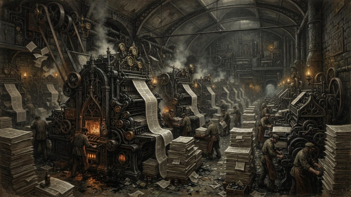 Binding Presses — Binding Presses, rendered as oil-painting.