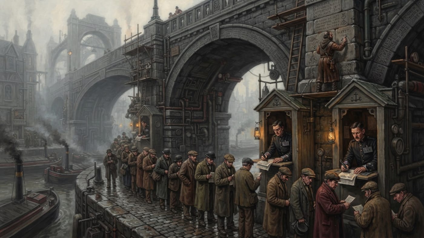 Bridge-Scribe Collegium — Bridge-Scribe Collegium, rendered as oil-painting.