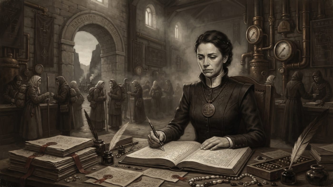 Broker-Matron Lysa Vane — Broker-Matron Lysa Vane, rendered as oil-painting.