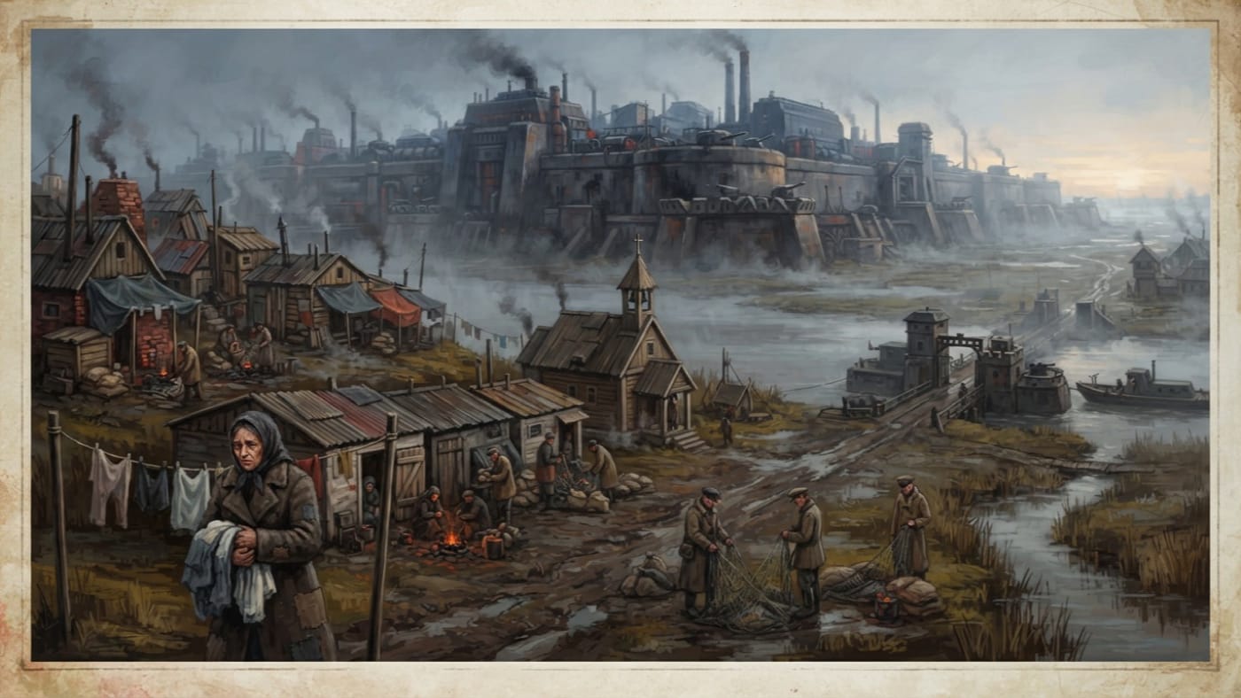 Bug River settlements — Bug River settlements, rendered as oil-painting.