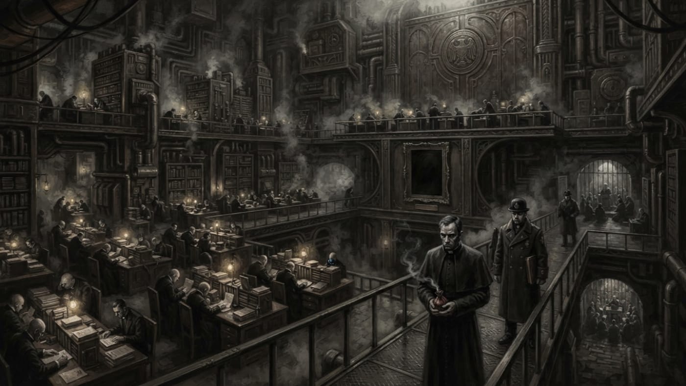 Bureau of Discipline — Bureau of Discipline, rendered as oil-painting.
