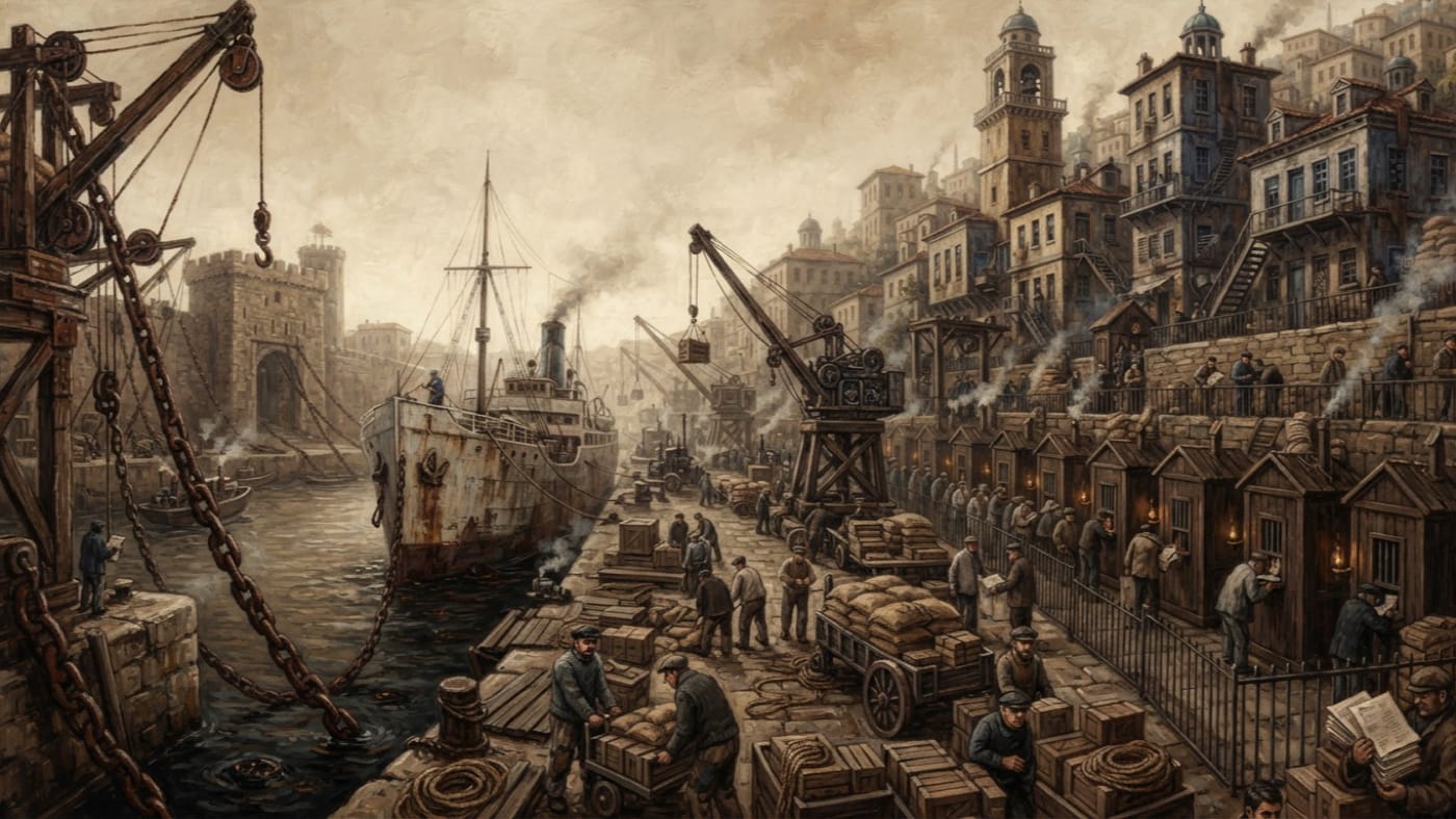 Chainward Quays — Chainward Quays, rendered as oil-painting.