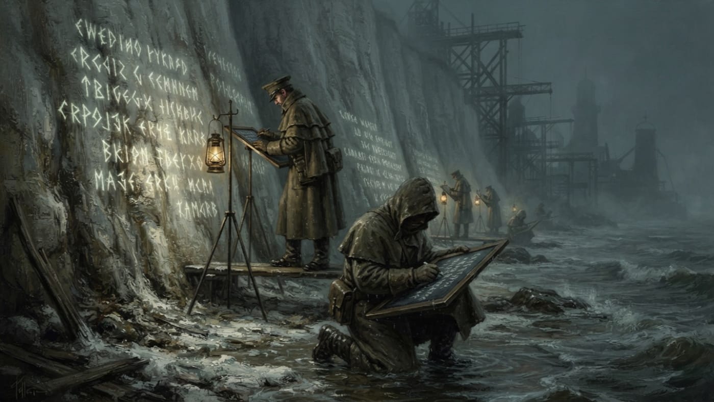 Chalk Scribes — Chalk Scribes, rendered as oil-painting.