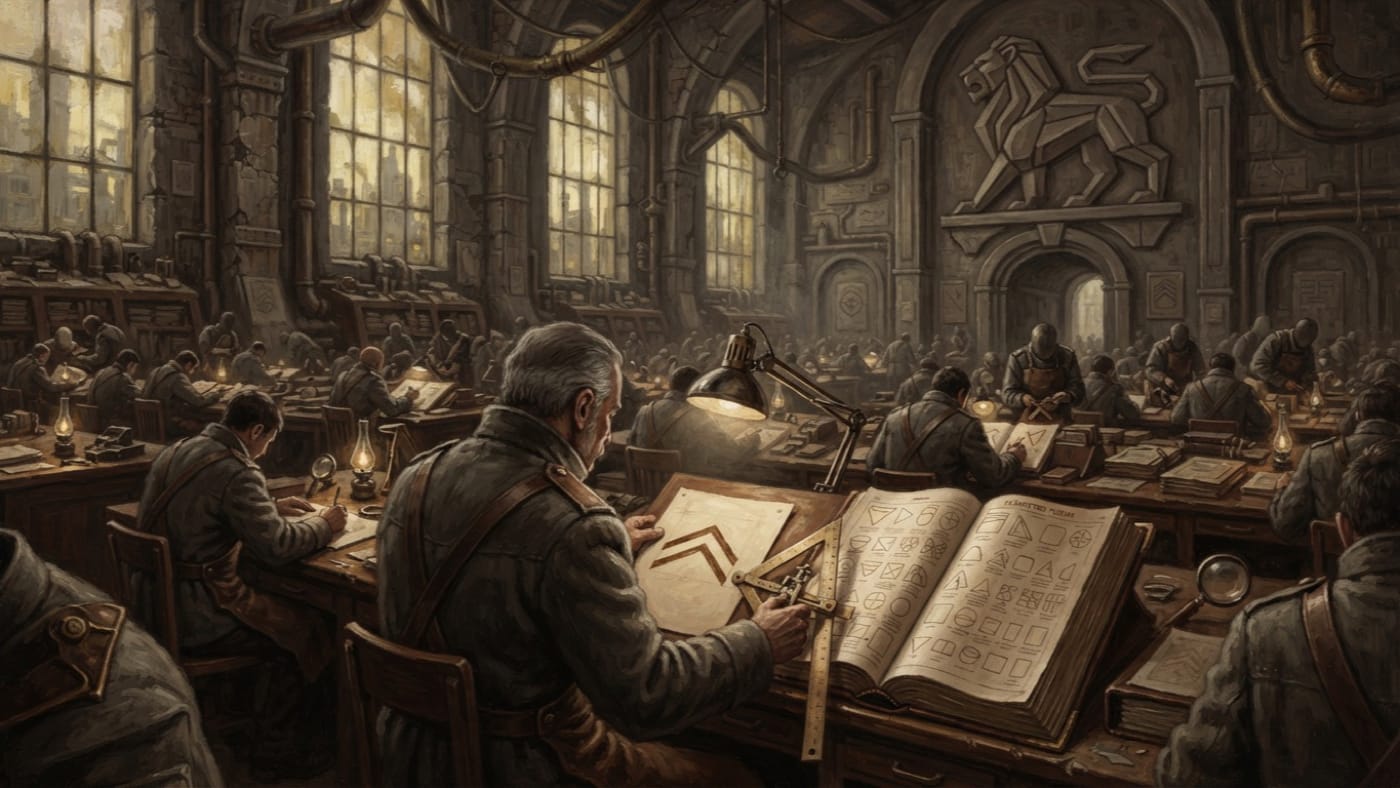 Chancellery of Permitted Forms — Chancellery of Permitted Forms, rendered as oil-painting.