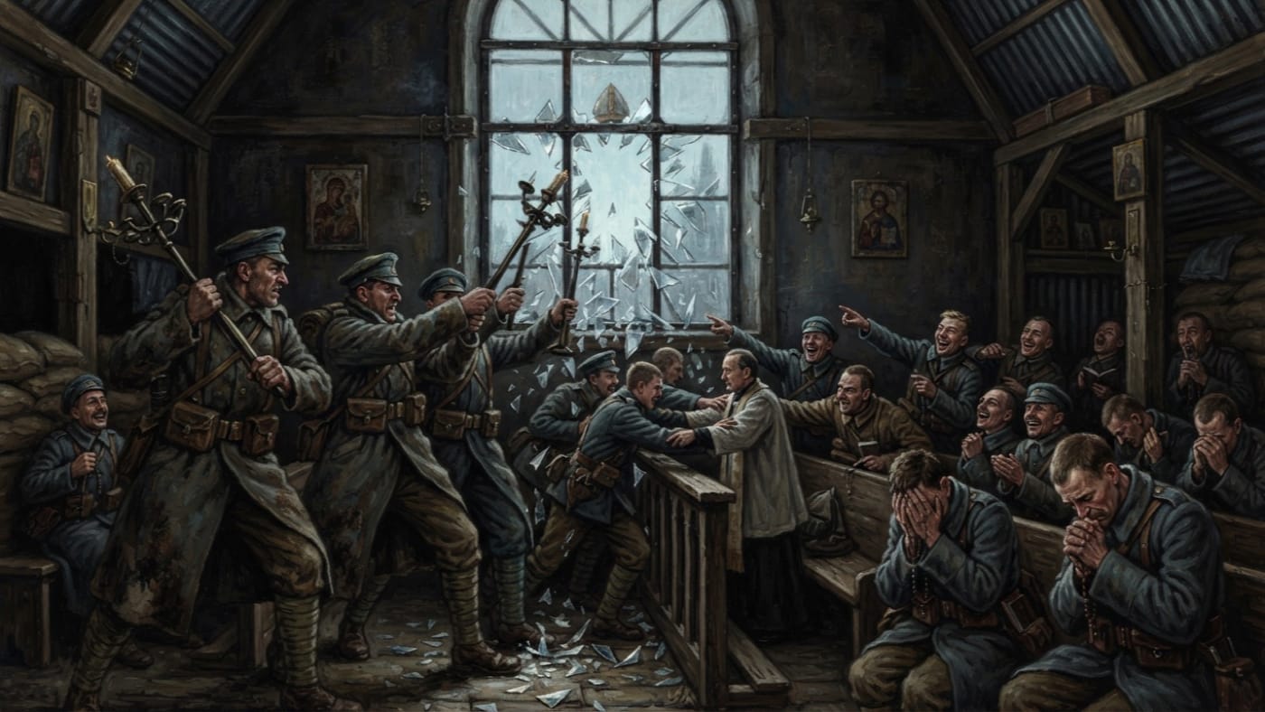 A.S. 188 Chapel Glass Incident — A.S. 188 Chapel Glass Incident, rendered as oil-painting.