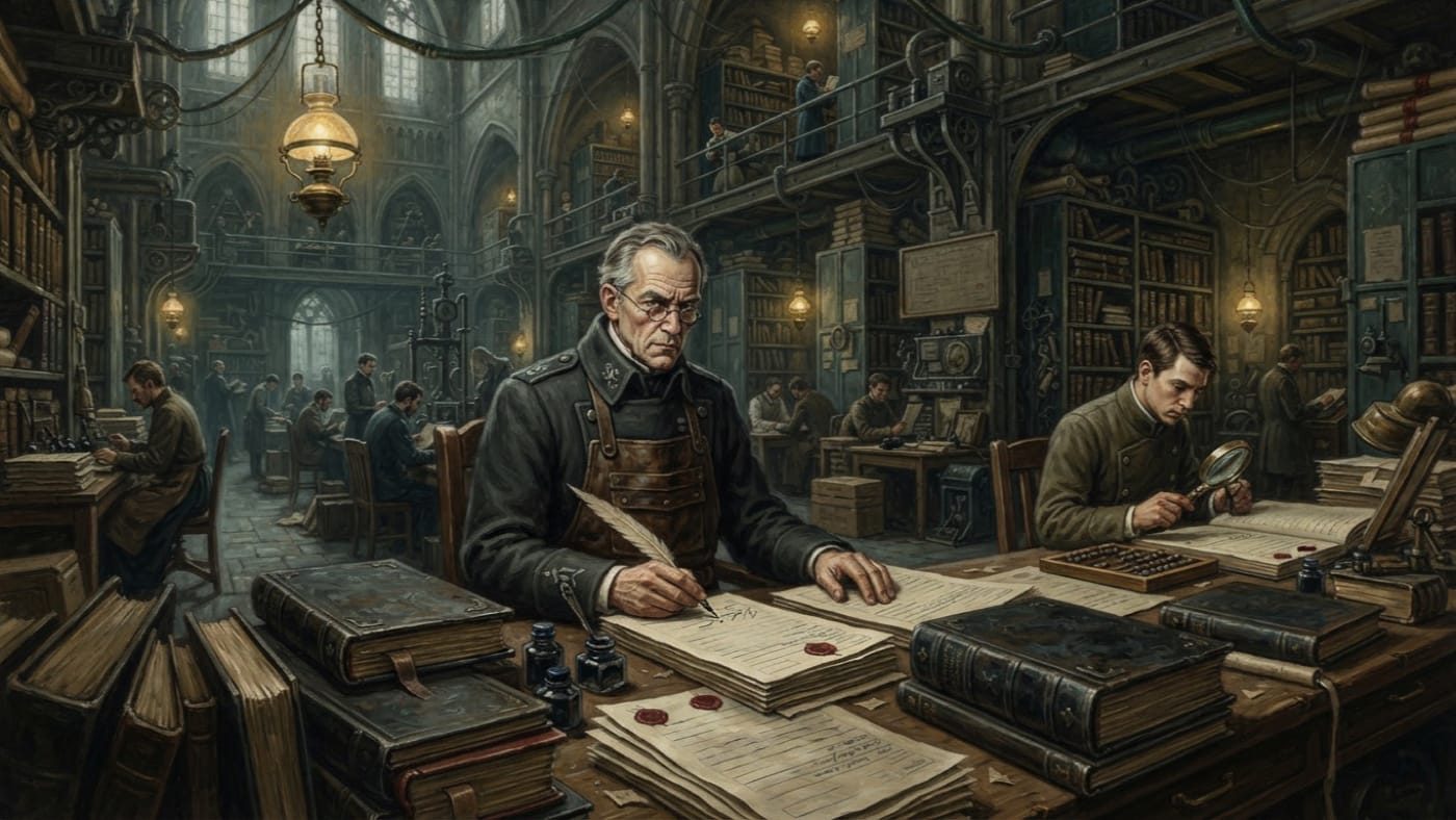 Chief Archivist — Chief Archivist, rendered as oil-painting.
