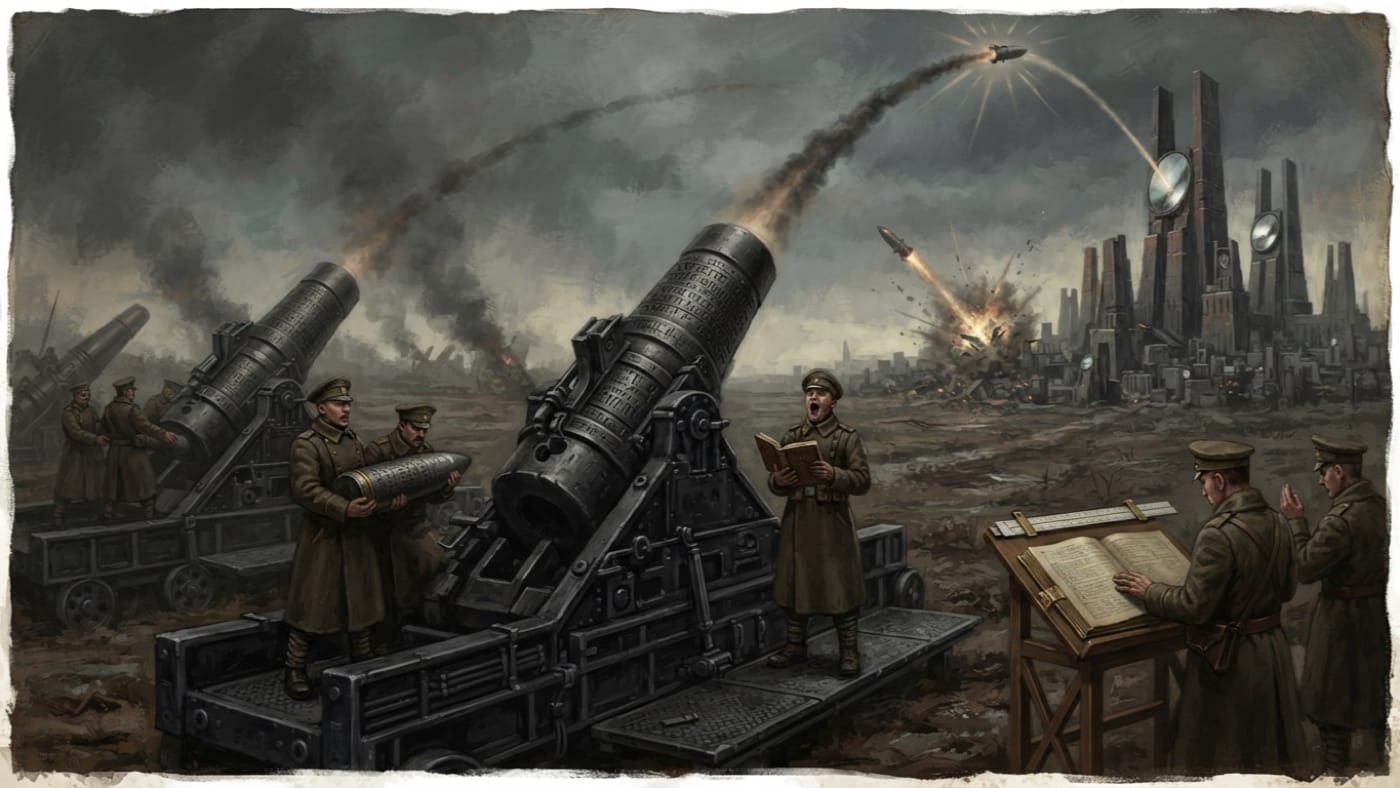 Choir-Mortars — Choir-Mortars, rendered as oil-painting.