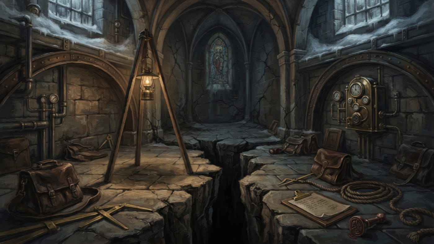 Chain-Vault Crack — Chain-Vault Crack, rendered as oil-painting.