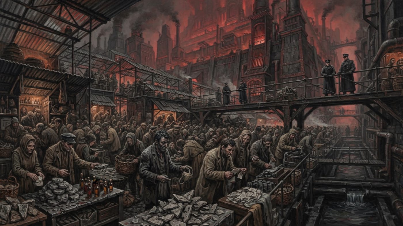 Cinder Markets — Cinder Markets, rendered as oil-painting.