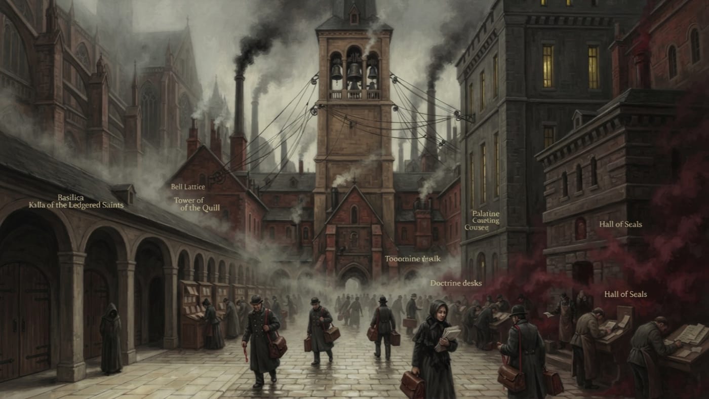 Cloister Precinct — Cloister Precinct, rendered as oil-painting.