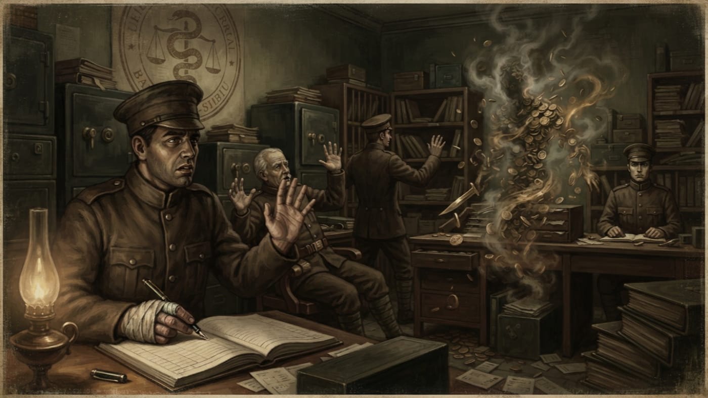 Coin-Sworn Shades — Coin-Sworn Shades, rendered as oil-painting.