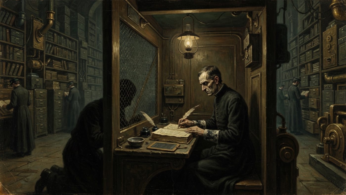 Confessor-Penal — Confessor-Penal, rendered as oil-painting.
