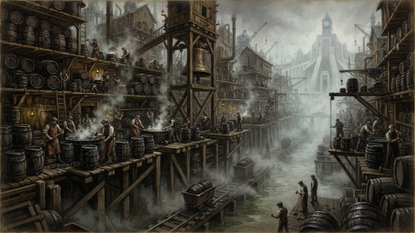 Cooperage Yards — Cooperage Yards, rendered as oil-painting.