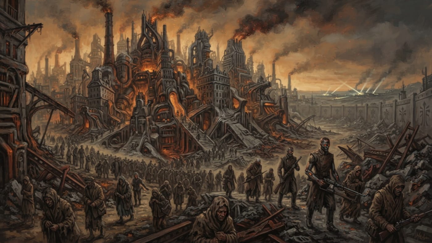 Crucible Cities — Crucible Cities, rendered as oil-painting.
