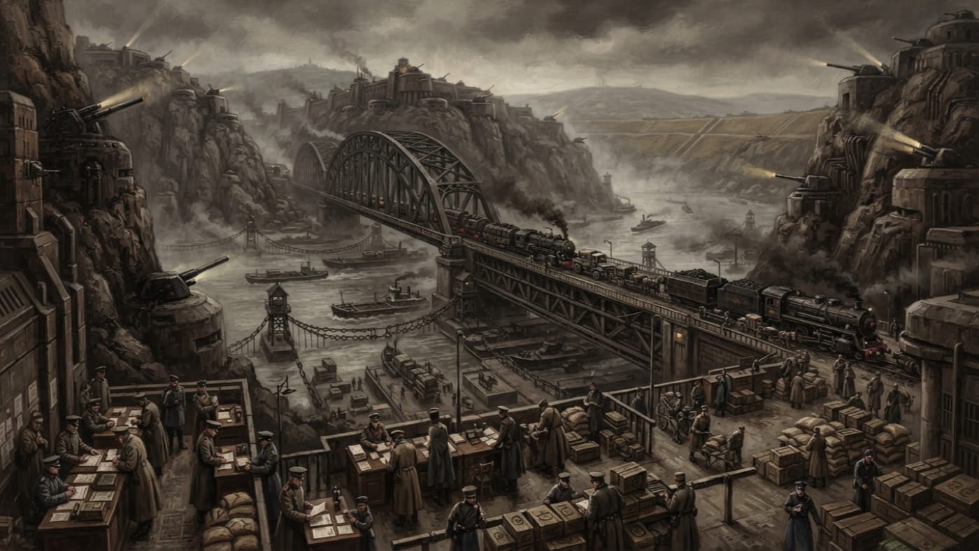 Danube Crossings — Danube Crossings, rendered as oil-painting.