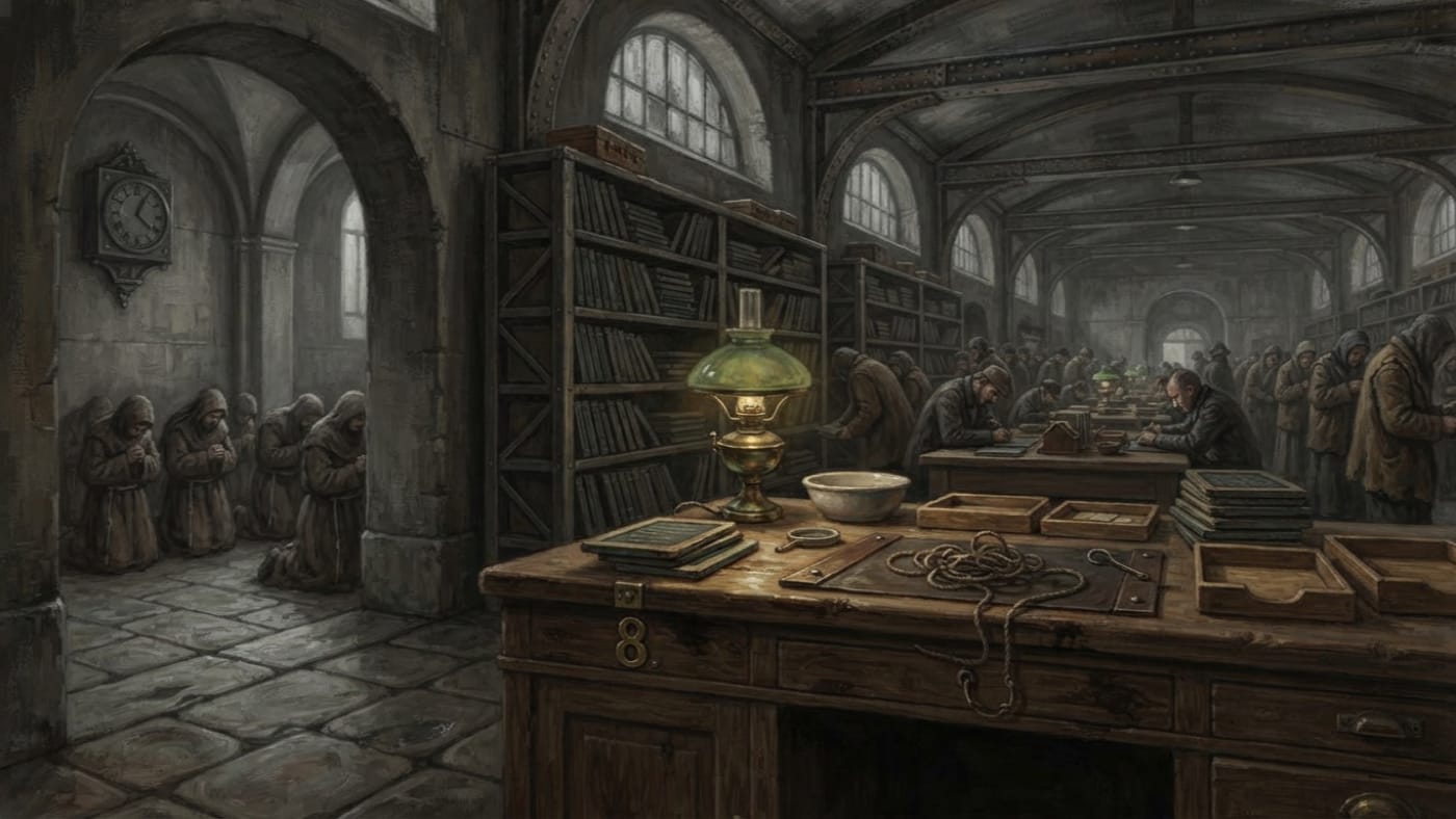 Desk Eight — Desk Eight, rendered as oil-painting.