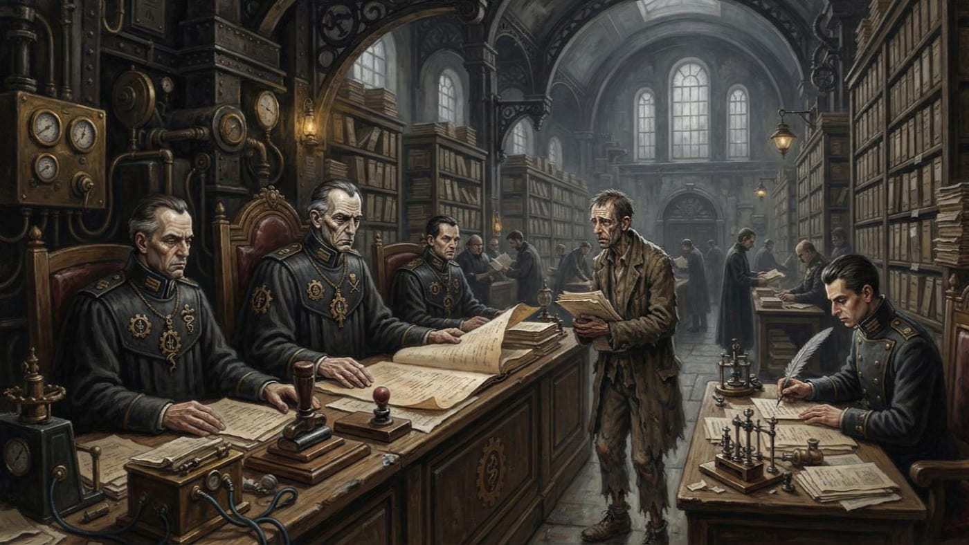 Debt Tribunals — Debt Tribunals, rendered as oil-painting.
