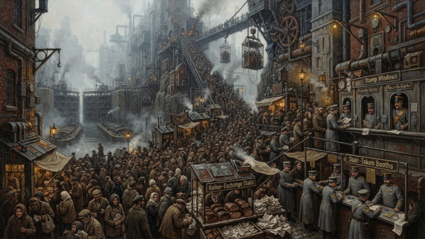 First Step Market — First Step Market, rendered as oil-painting.
