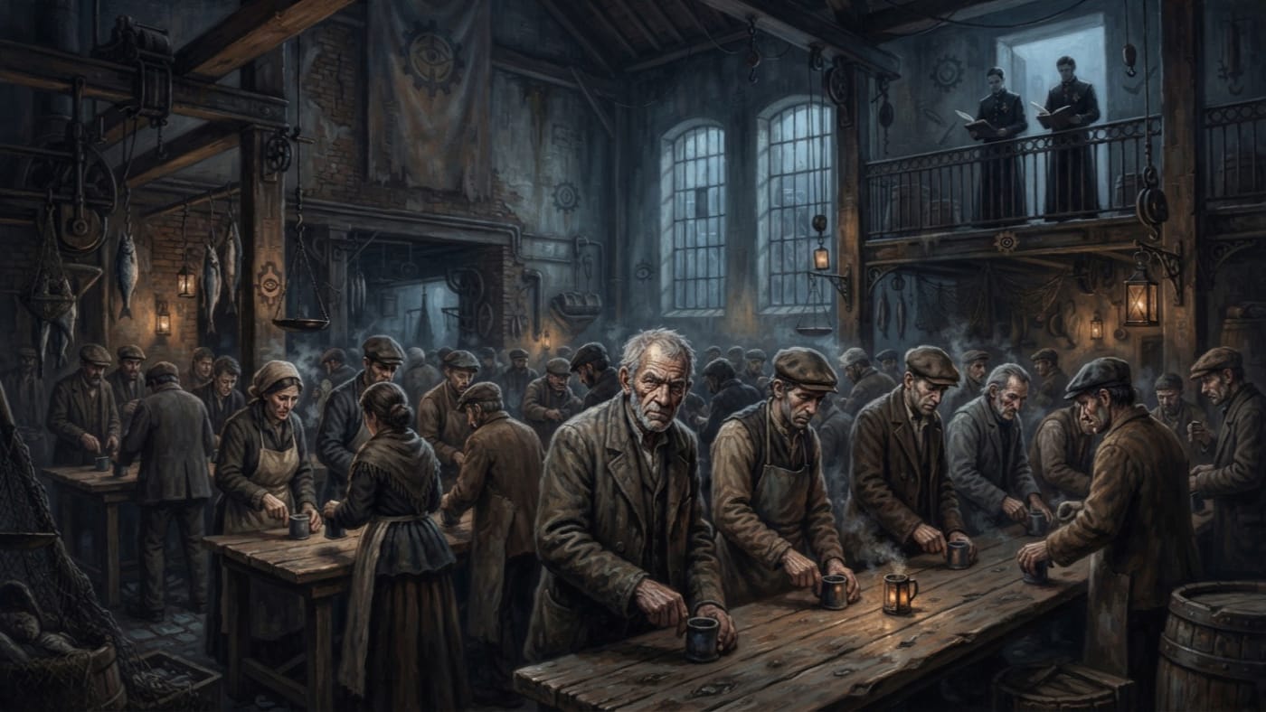 Fishmongers' Court — Fishmongers' Court, rendered as oil-painting.