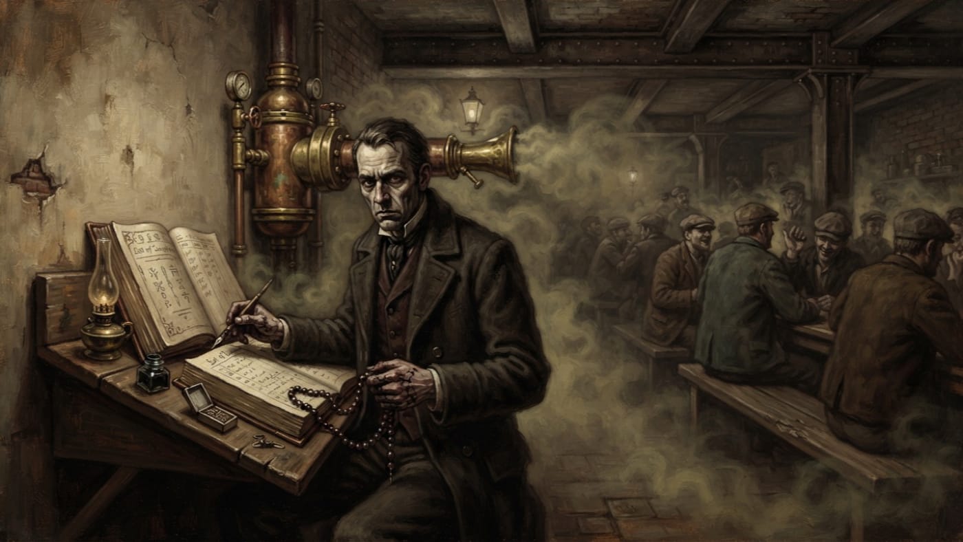 Fog Clerk — Fog Clerk, rendered as oil-painting.