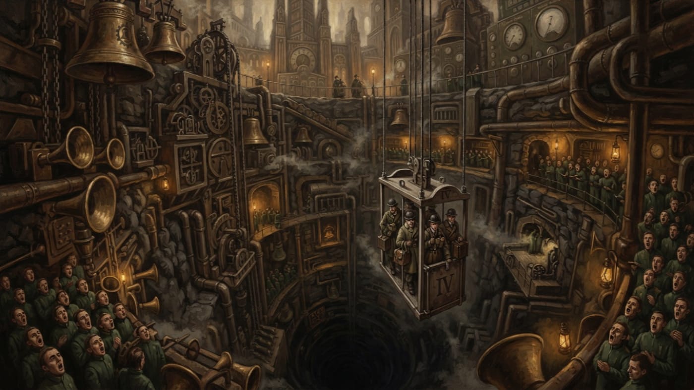 Fourth Commission of the Bureau of Bells — Fourth Commission of the Bureau of Bells, rendered as oil-painting.