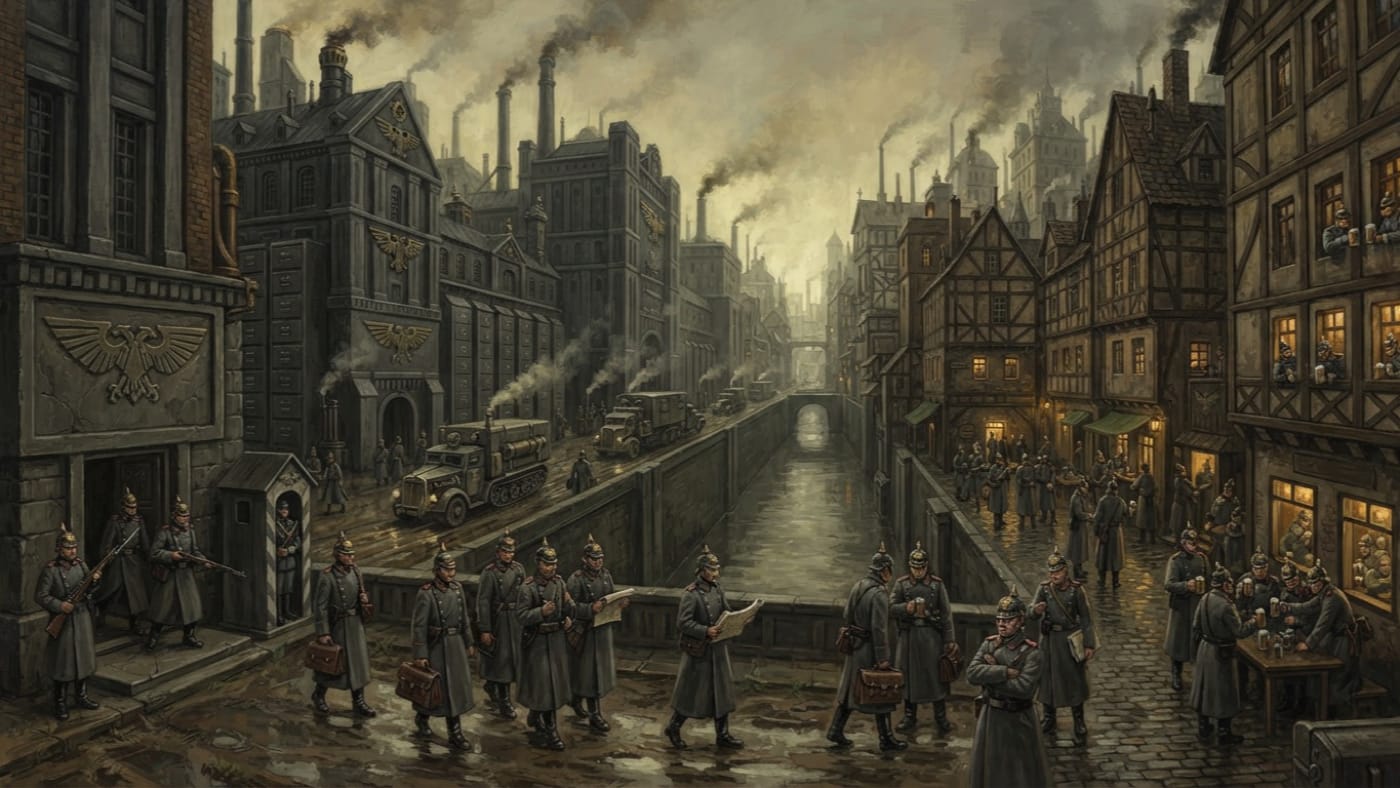 Garrison Quarter — Garrison Quarter, rendered as oil-painting.