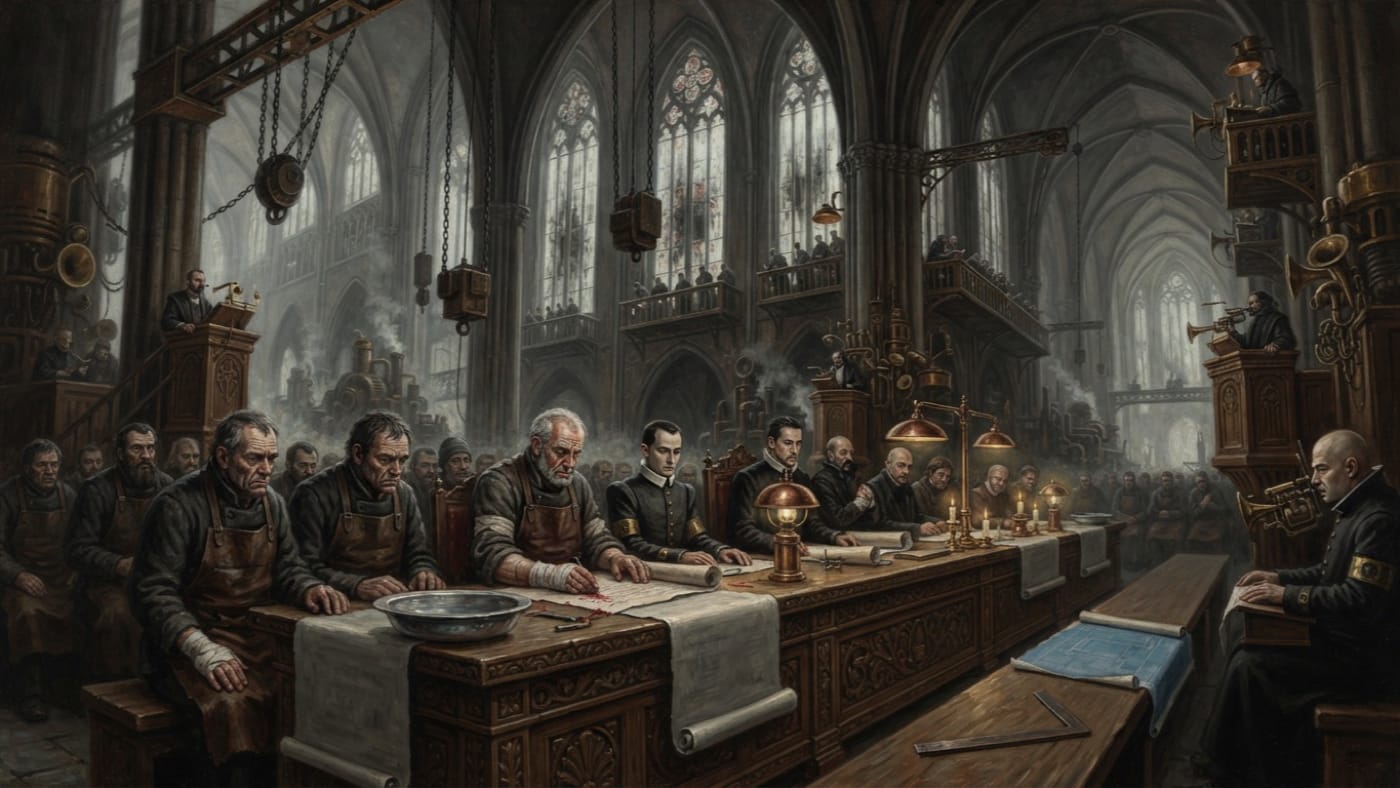 Glasswrights of Bruges — Glasswrights of Bruges, rendered as oil-painting.