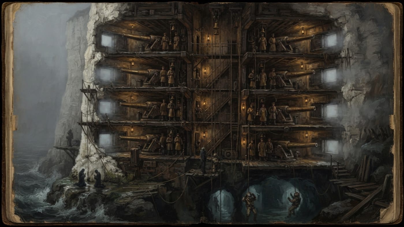 Gun Galleries of Calais — Gun Galleries of Calais, rendered as oil-painting.