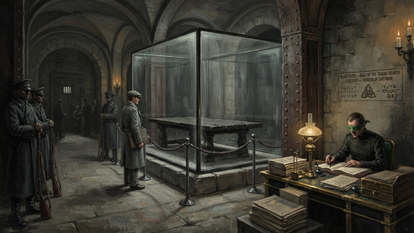 Hall of the Triune Hearth — Hall of the Triune Hearth, rendered as oil-painting.