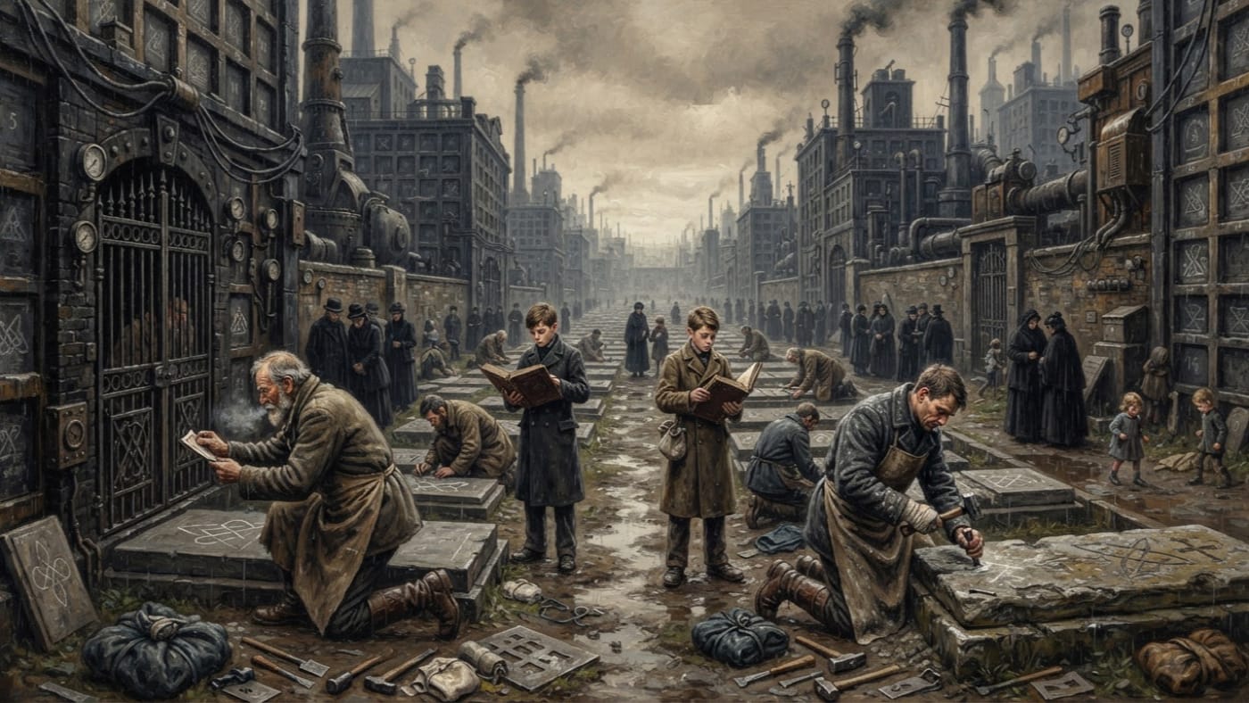 Grave-Sealers — Grave-Sealers, rendered as oil-painting.