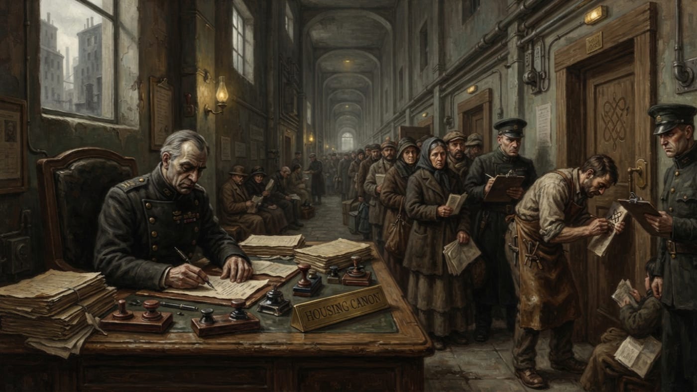 Housing Canon — Housing Canon, rendered as oil-painting.