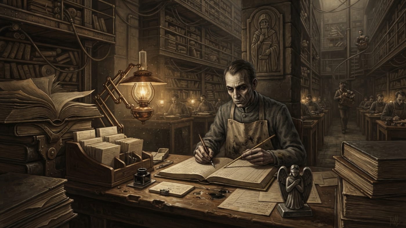 Index Clerk — Index Clerk, rendered as oil-painting.