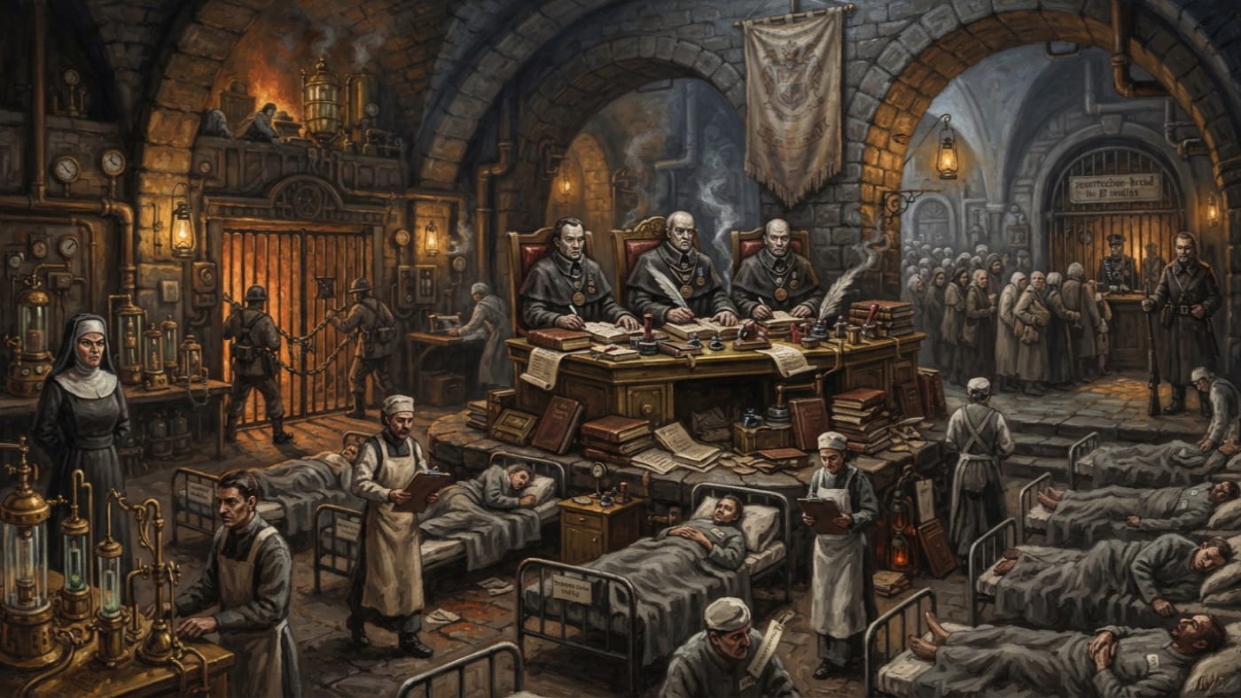 Infirmary Tribunal — Infirmary Tribunal, rendered as oil-painting.