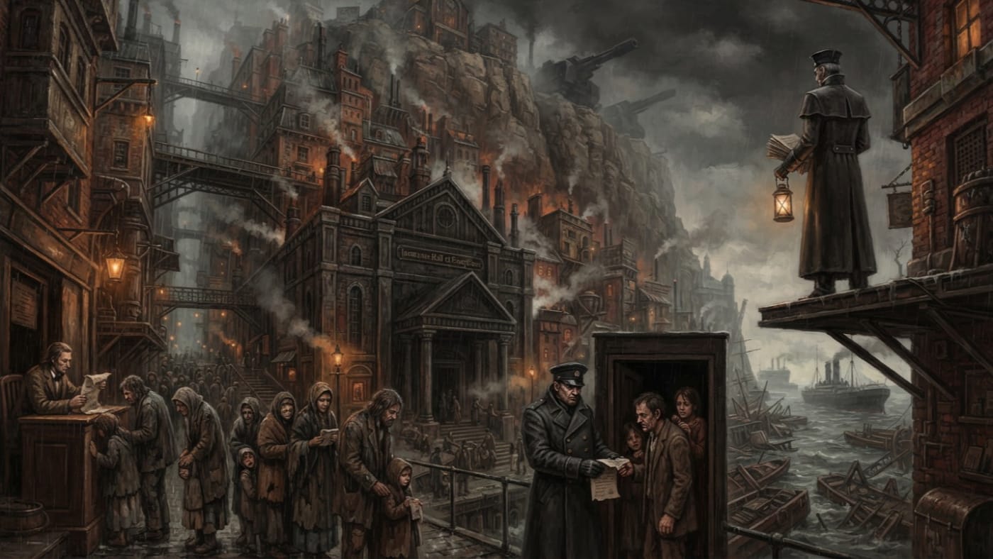Insurance Courts — Insurance Courts, rendered as oil-painting.