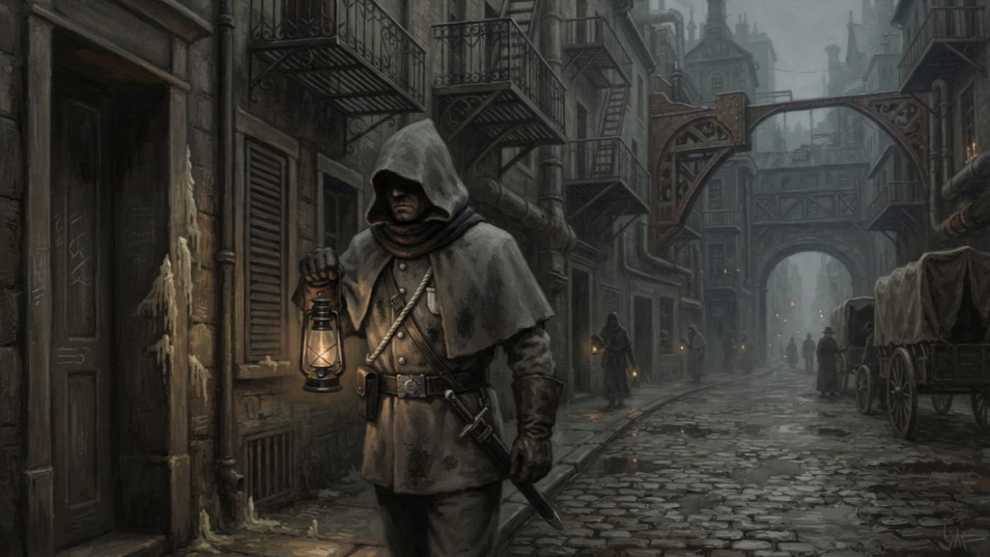 Lanternman — Lanternman, rendered as oil-painting.