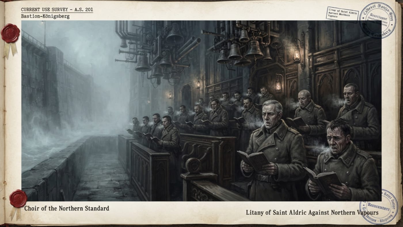 Litany of Saint Aldric Against Northern Vapours — Litany of Saint Aldric Against Northern Vapours, rendered as oil-painting.