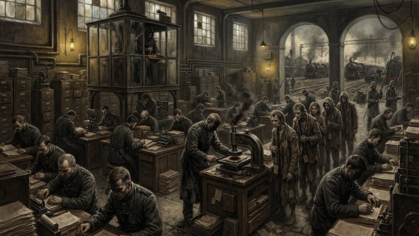 Logistics-Penance Tribunal — Logistics-Penance Tribunal, rendered as oil-painting.