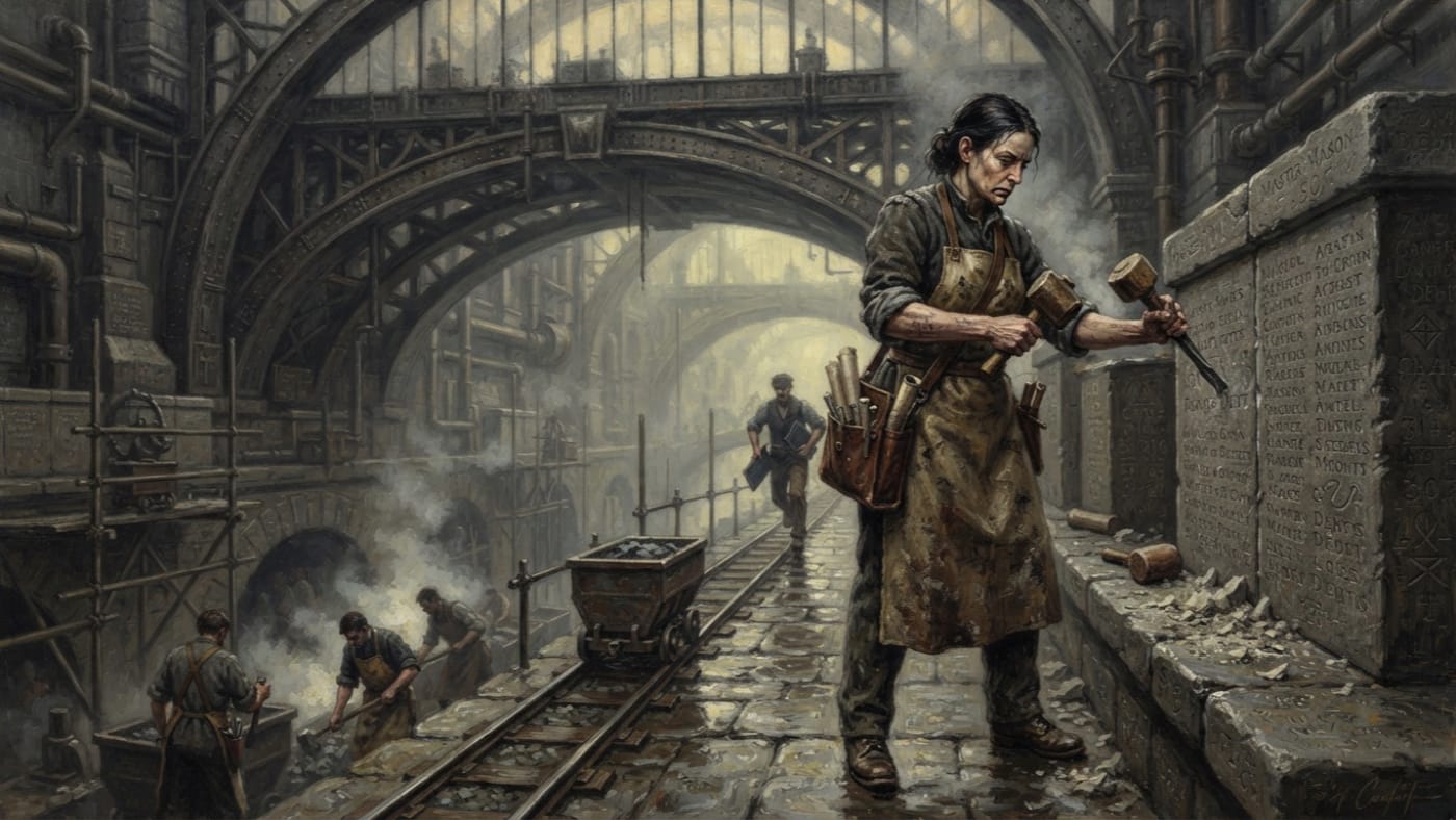 Master Mason Lysa Korr — Master Mason Lysa Korr, rendered as oil-painting.
