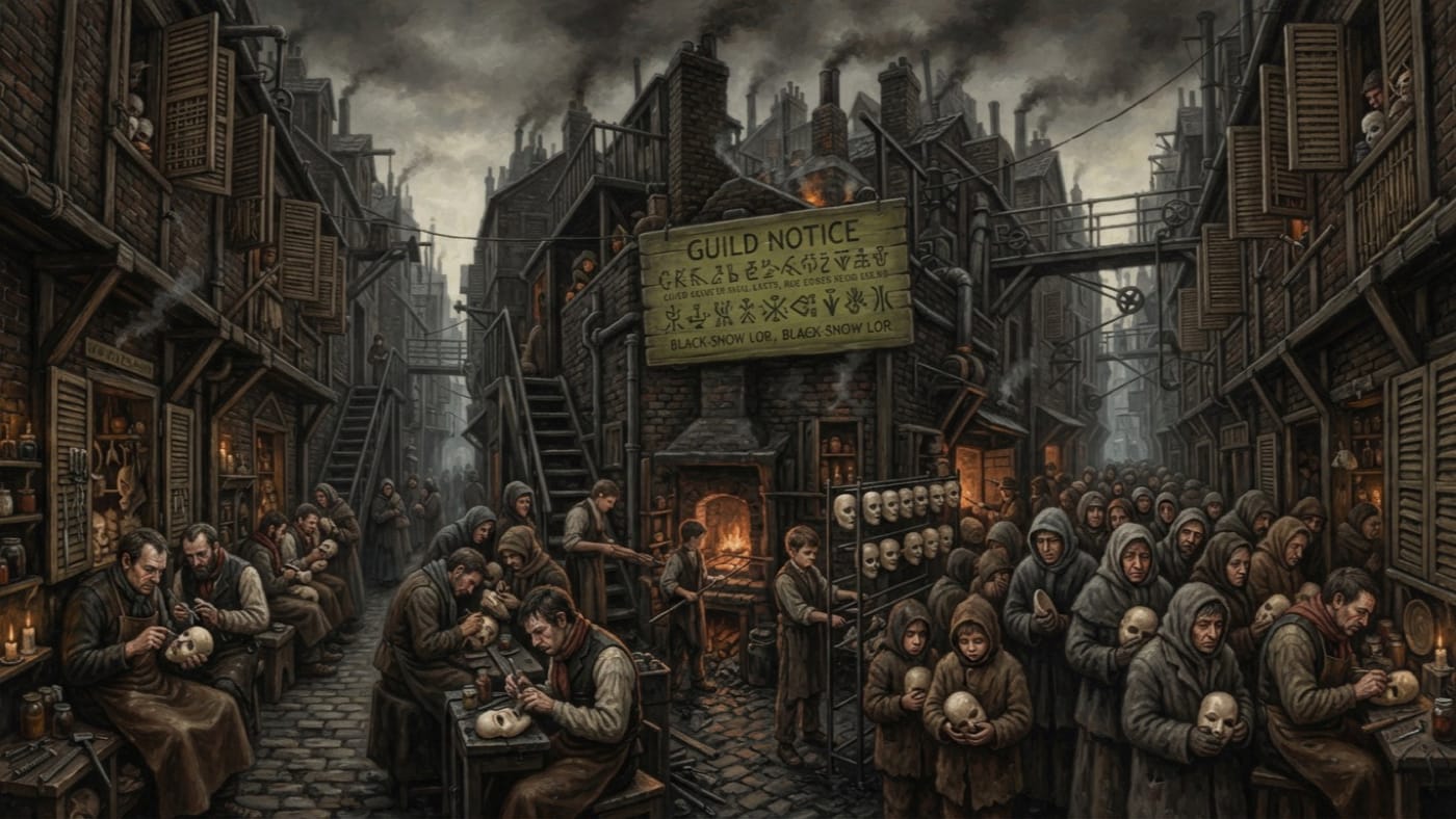 Maskers' Row — Maskers' Row, rendered as oil-painting.