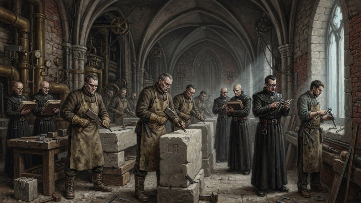 Masons of Cologne — Masons of Cologne, rendered as oil-painting.