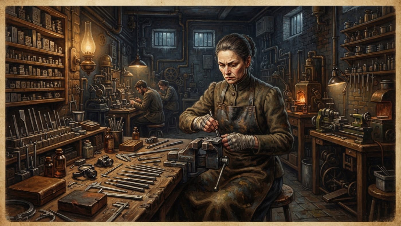 Master Engraver Irena Coilhand — Master Engraver Irena Coilhand, rendered as oil-painting.