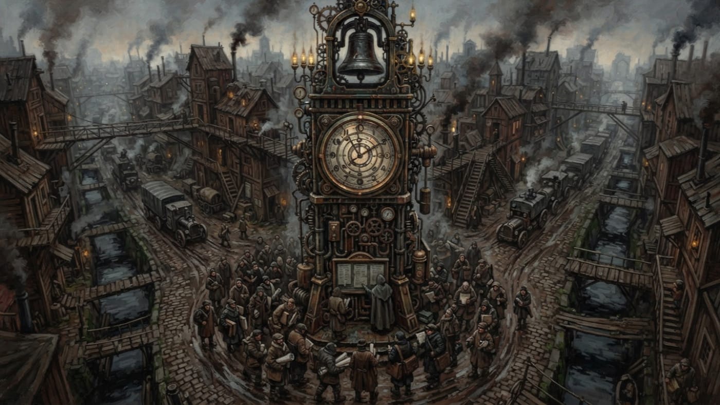 Master Gate Clock — Master Gate Clock, rendered as oil-painting.