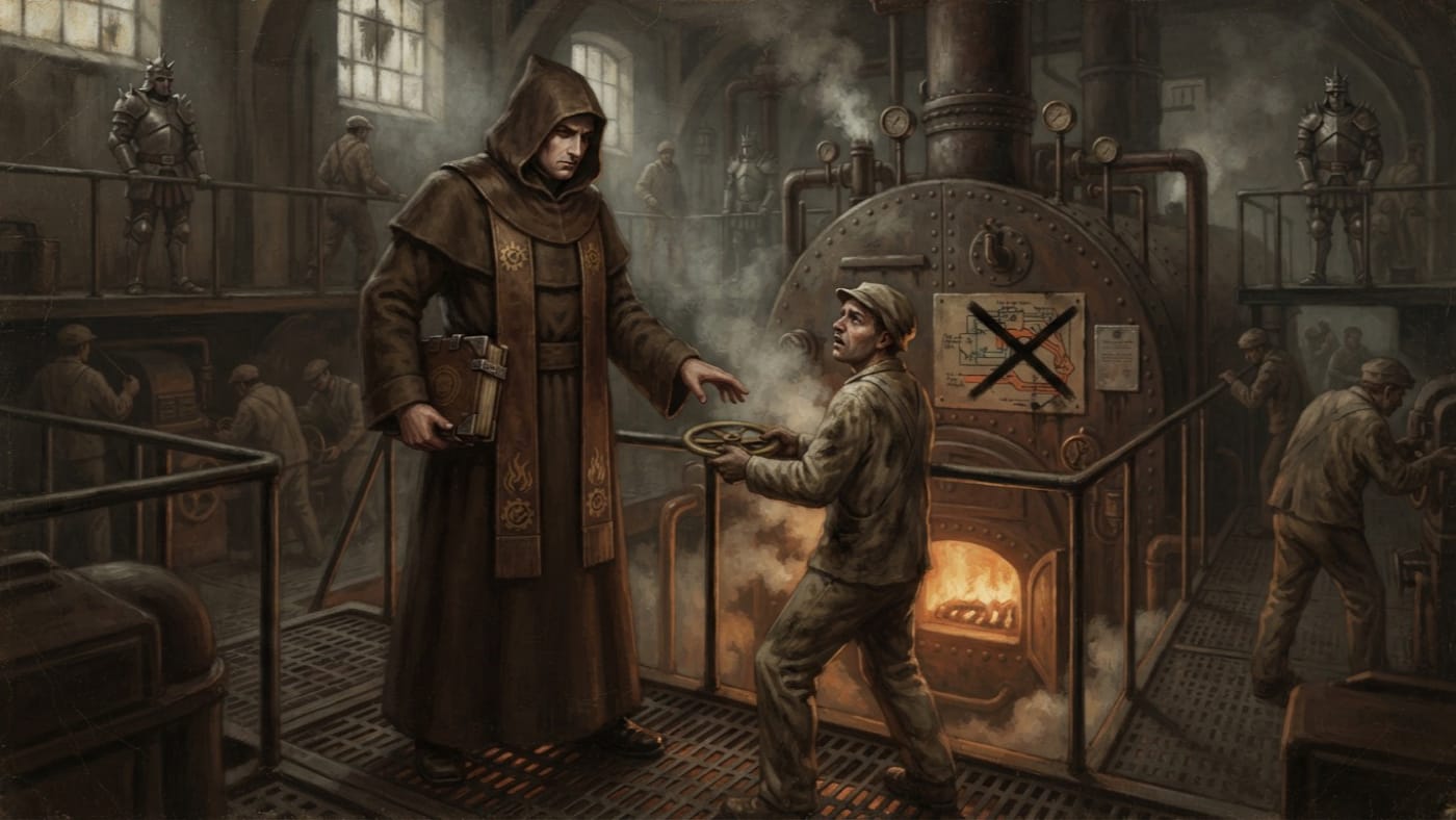 Mechanistic Heresy — Mechanistic Heresy, rendered as oil-painting.