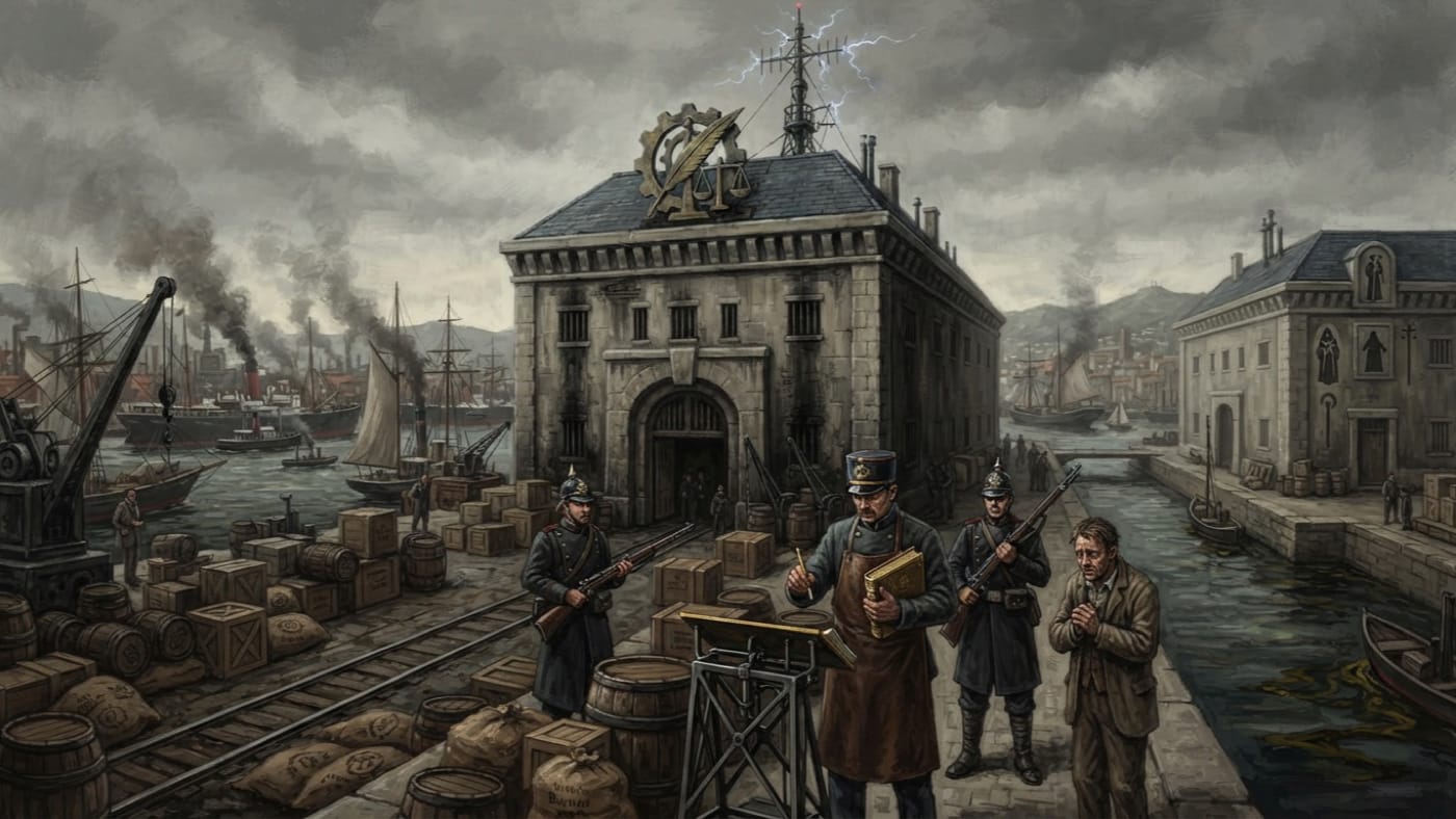 Mediterranean Revenue Office — Mediterranean Revenue Office, rendered as oil-painting.