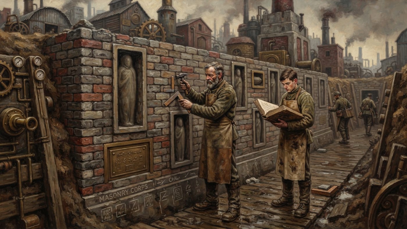 Masonry Code — Masonry Code, rendered as oil-painting.