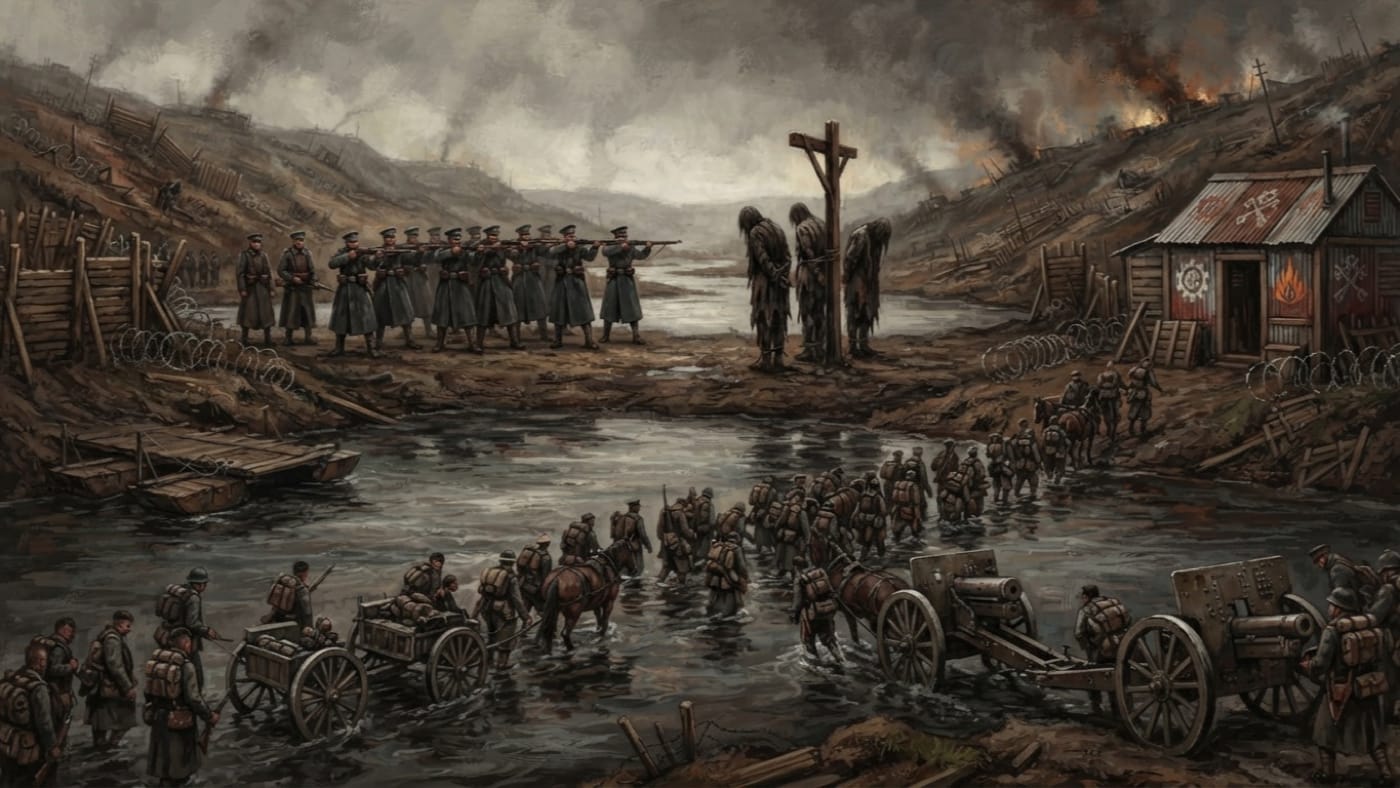 Moselle ford — Moselle ford, rendered as oil-painting.