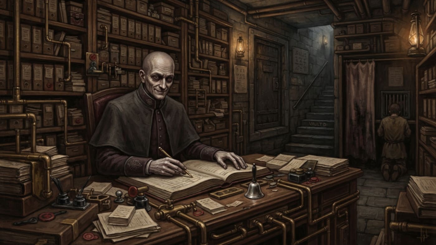 Archivist-Prelate Odran Kelle — Archivist-Prelate Odran Kelle, rendered as oil-painting.