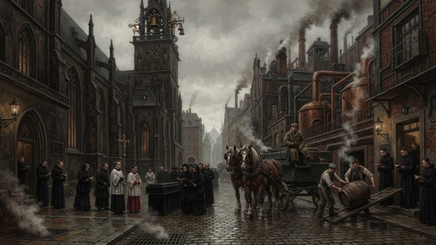 Old Cathedral Precinct — Old Cathedral Precinct, rendered as oil-painting.