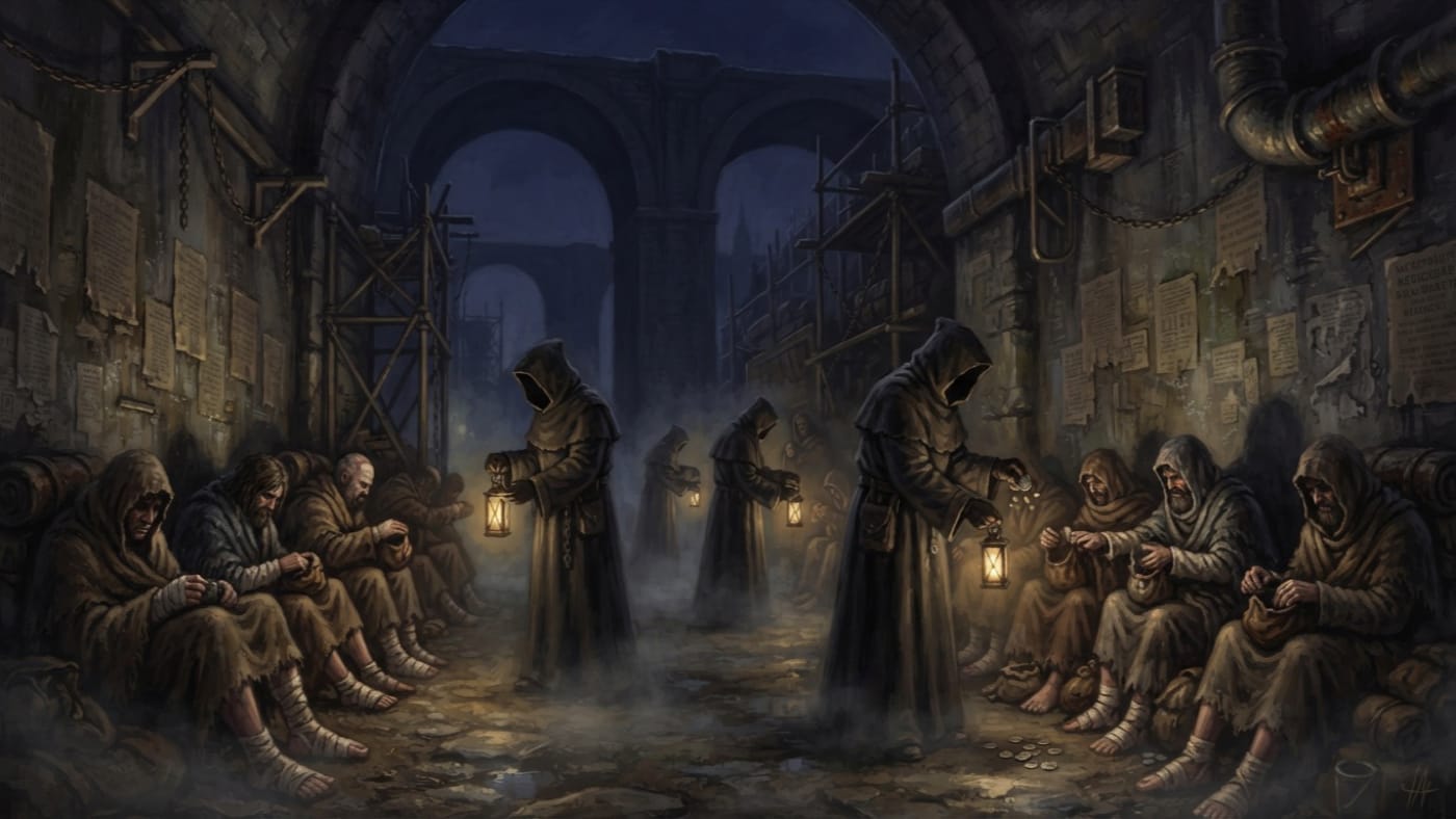 Penny Collectors — Penny Collectors, rendered as oil-painting.