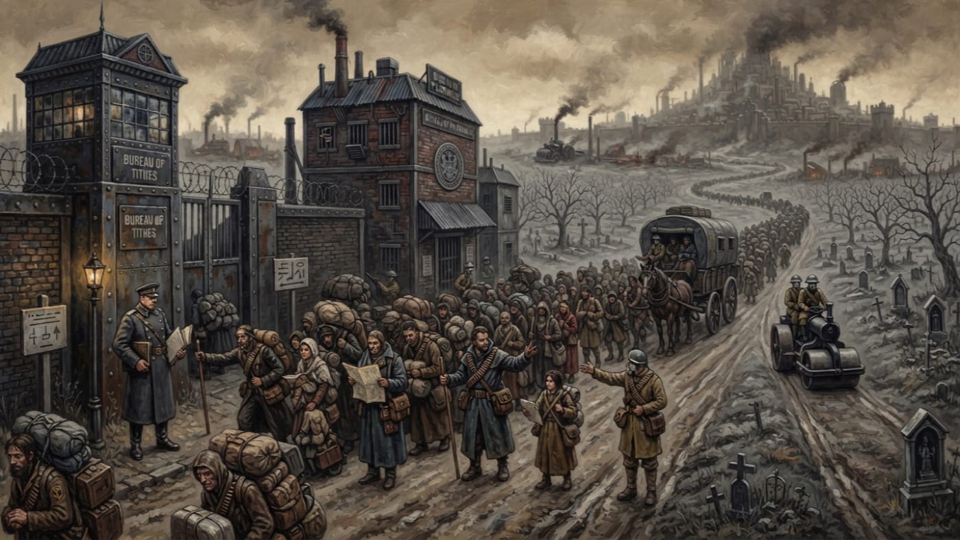 Pilgrims' Court — Pilgrims' Court, rendered as oil-painting.